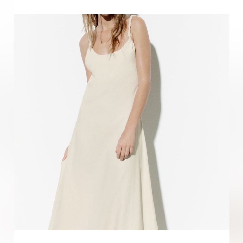 NWT Zara linen blend cream open back dress